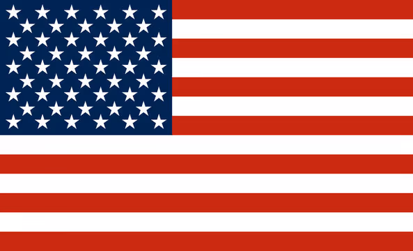 United States flag with 50 white stars on blue canton and 13 alternating red and white stripes.