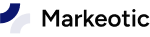 Markeotic-Logo mit stilisiertem blauem Symbol links von schwarzem Text.
