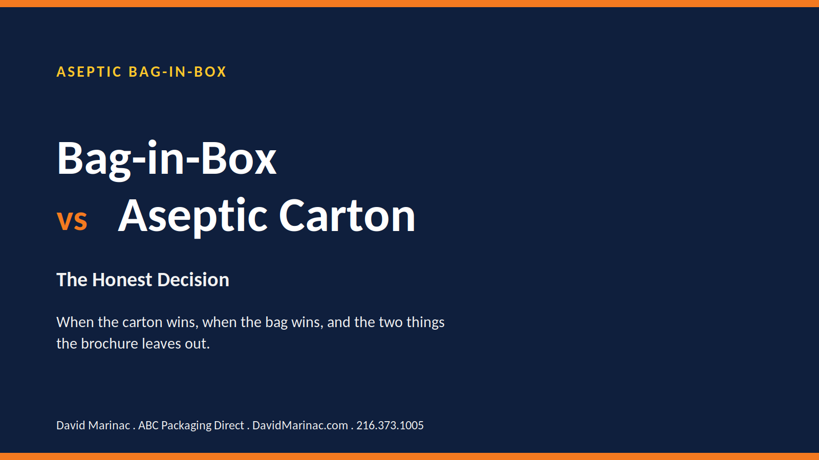 Title graphic reading Aseptic Bag-in-Box vs Aseptic Carton, the honest decision, introducing a both-sides format comparison