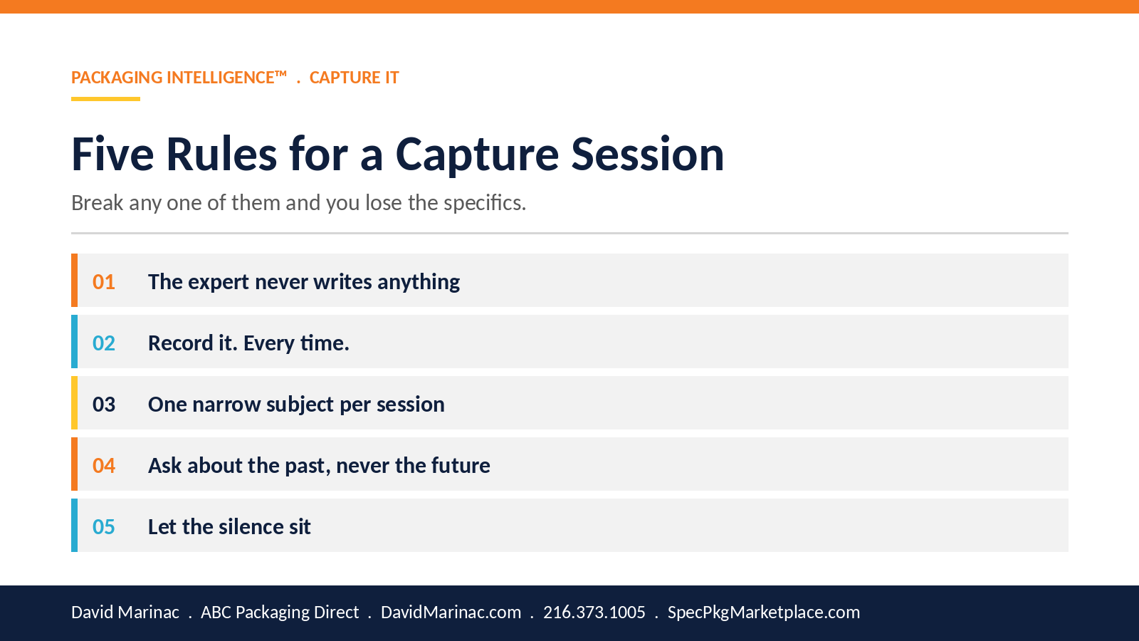 Five rules for a capture session