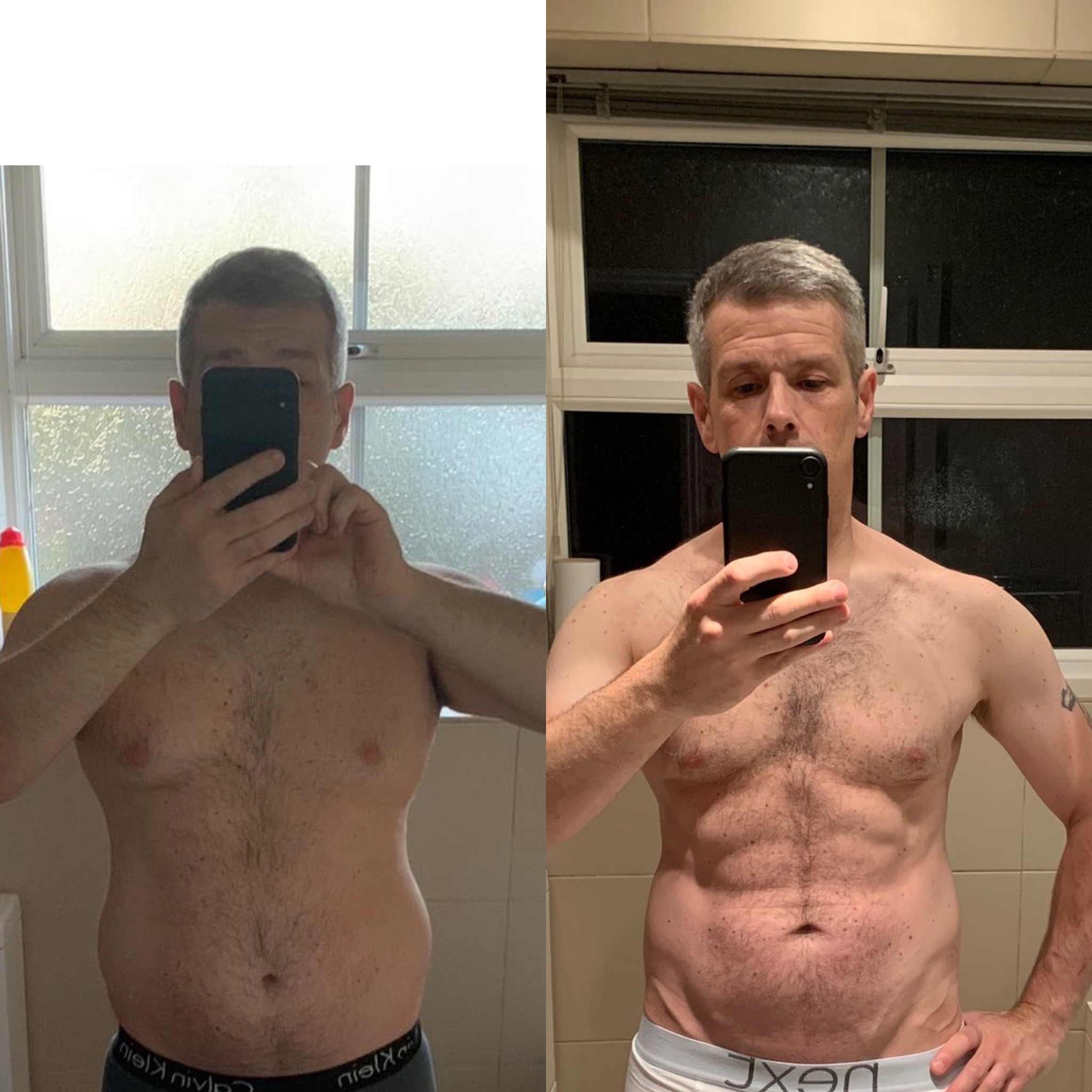 Side-by-side before and after photos of a successful male client.  