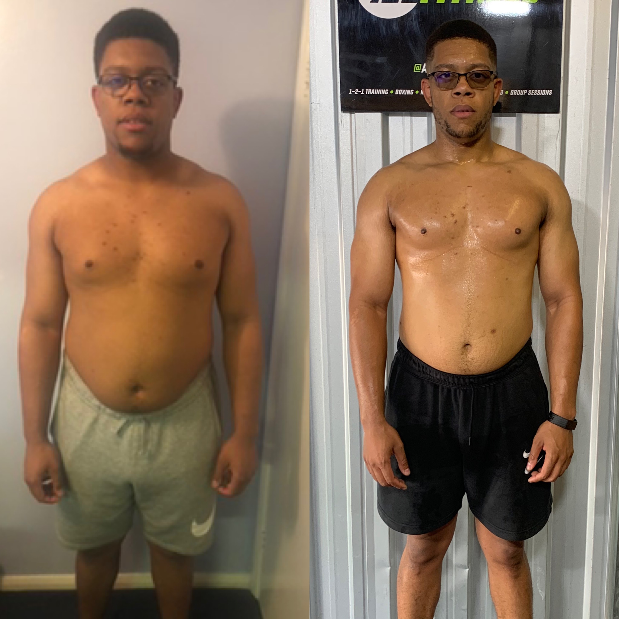 Side-by-side before and after photos of a successful male client.  