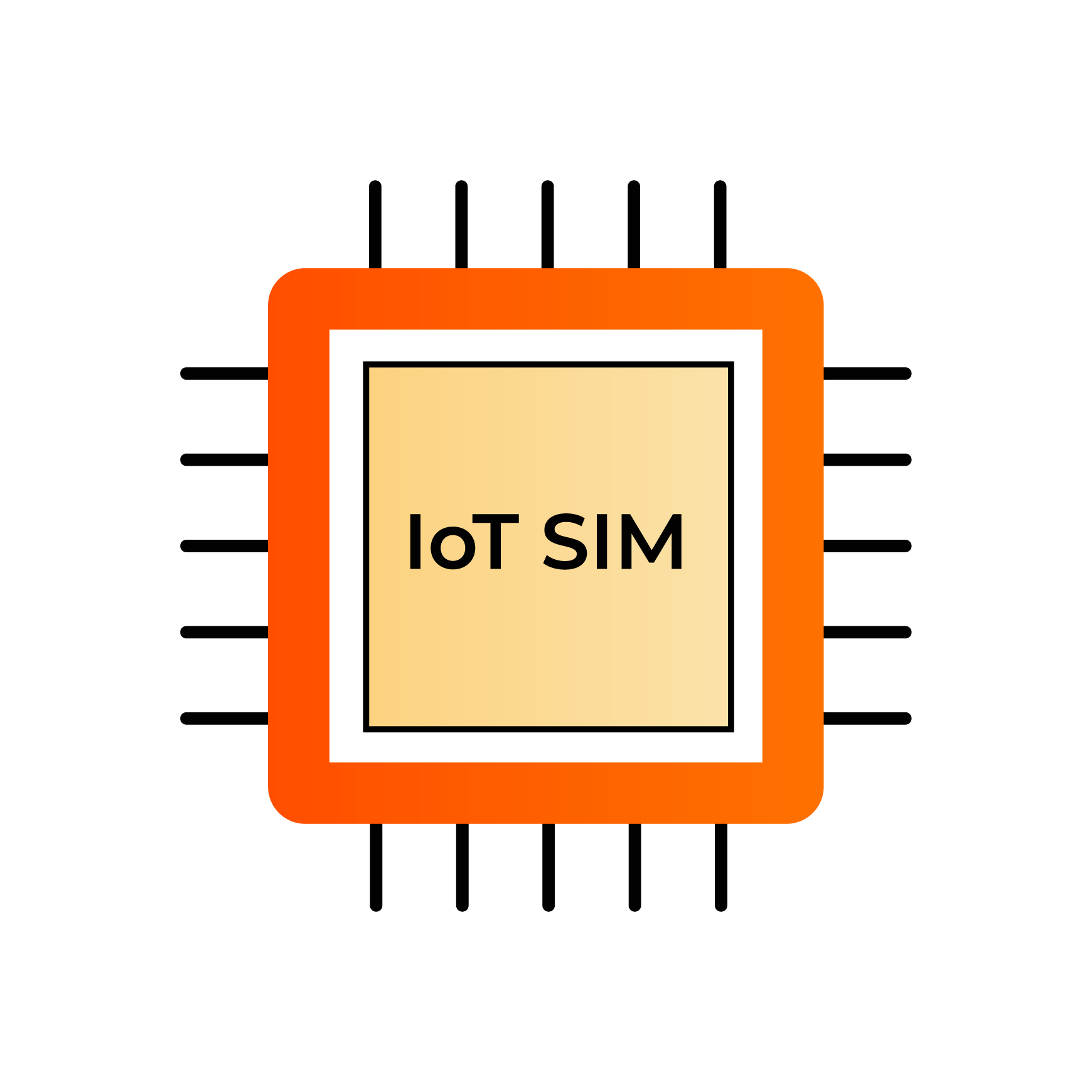 Orange and beige computer chip icon with text 'IoT SIM' in the center.