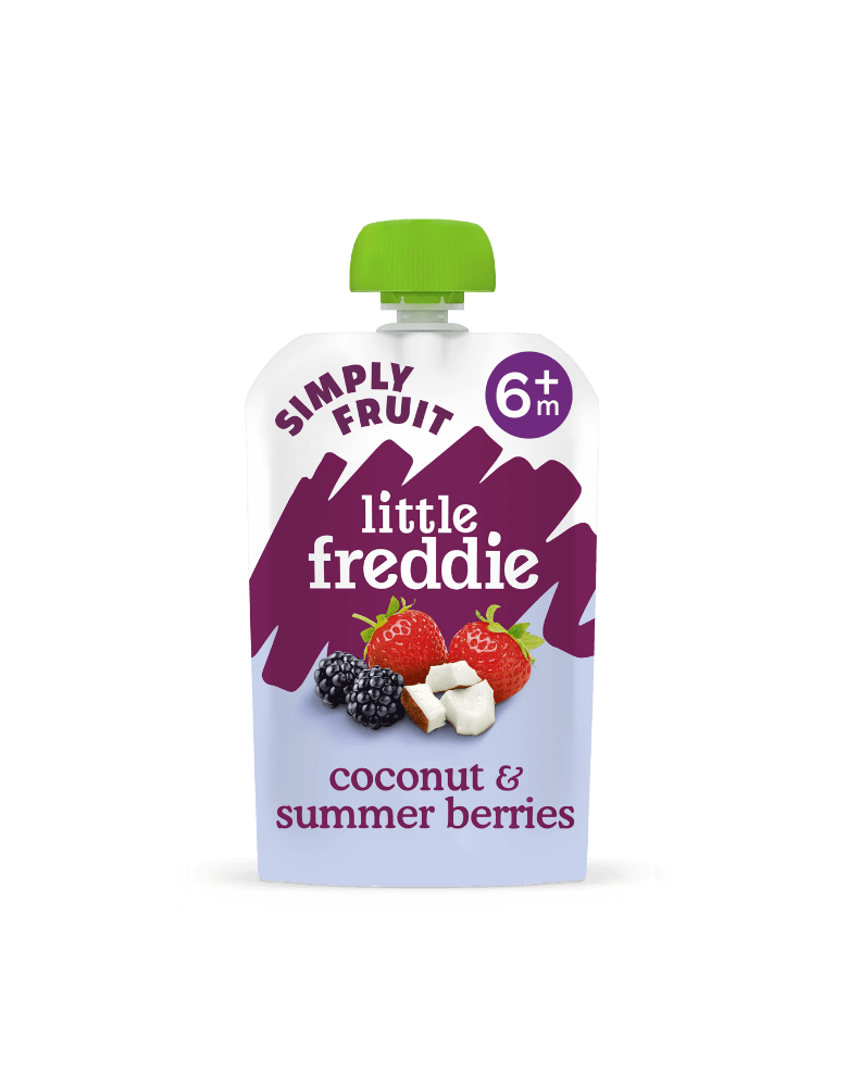 Little Freddie baby food pouch, coconut and summer berries flavour