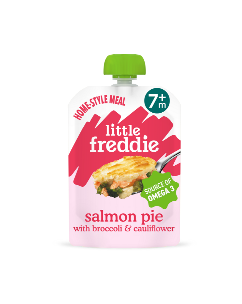 Little Freddie salmon pie pouch for babies 7+ months with broccoli and cauliflower