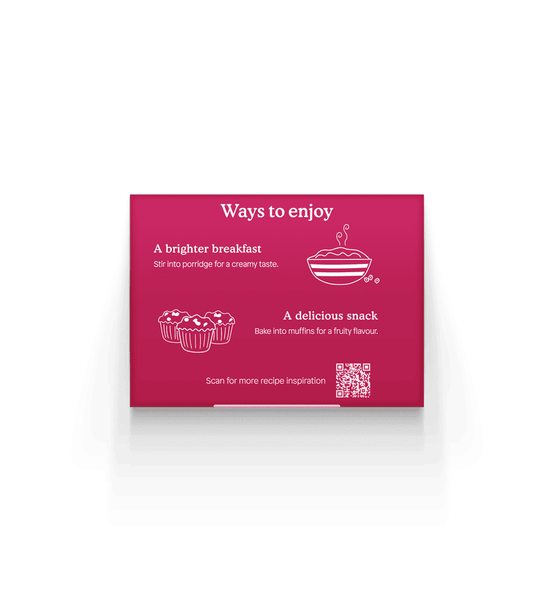 Recipe inspiration for porridge and muffins with QR code for more ideas.