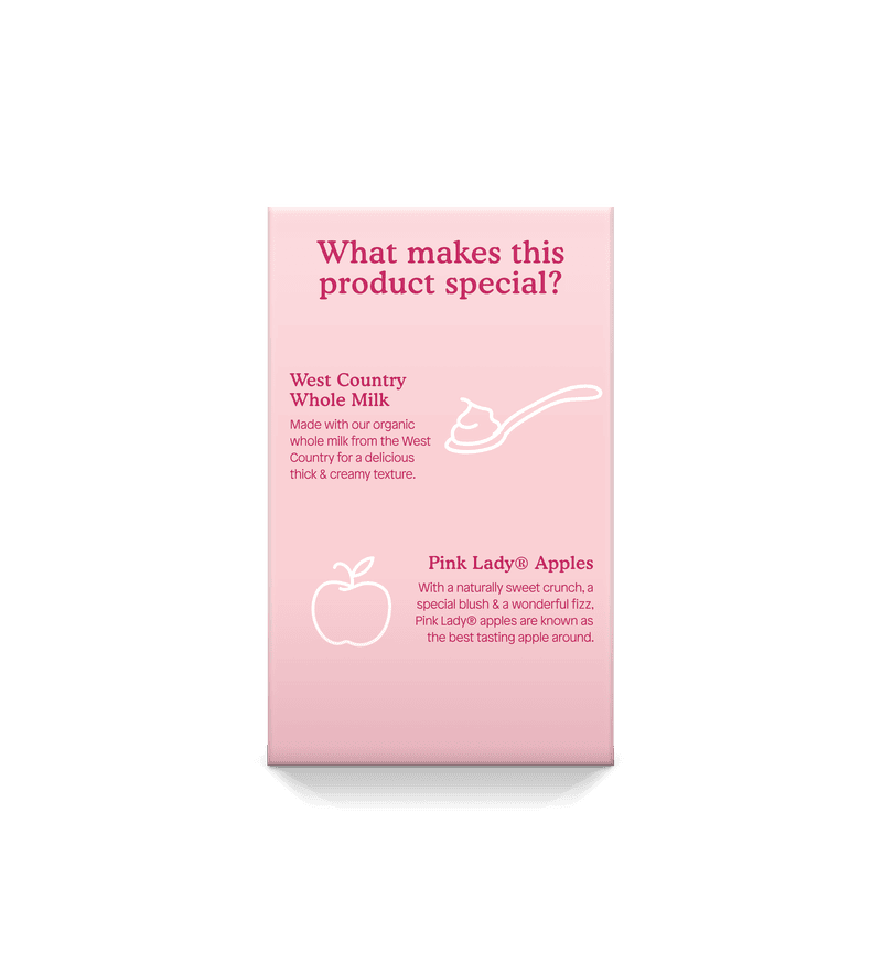 Promotional card for West Country Whole Milk and Pink Lady Apples.