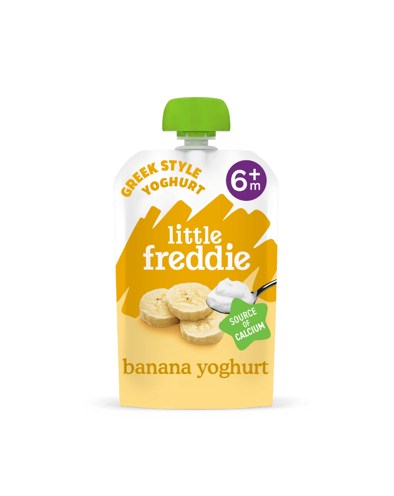 Little Freddie banana yoghurt pouch for 6+ months, Greek style, source of calcium