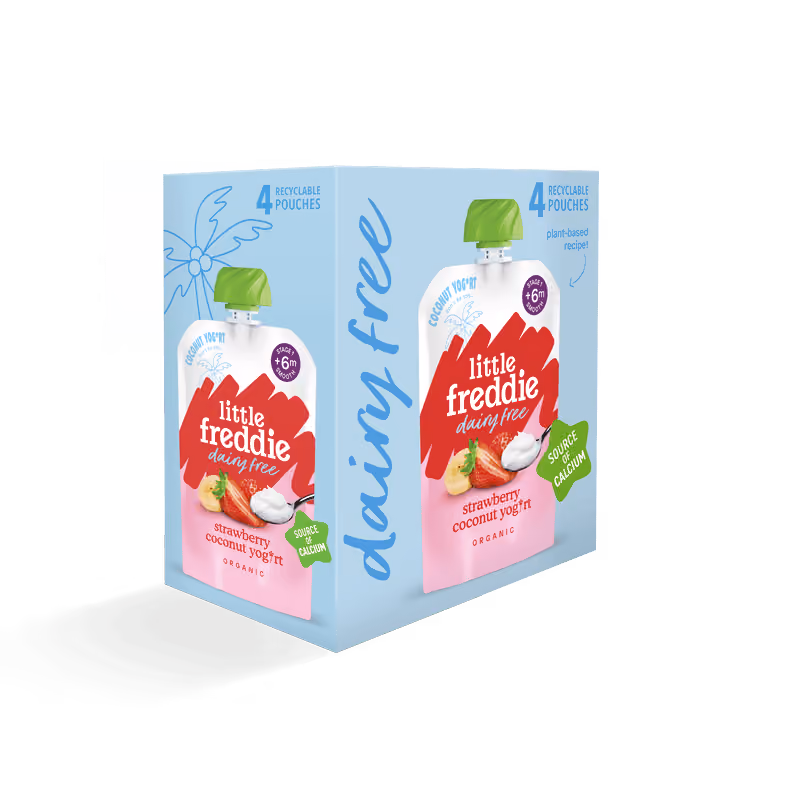 Dairy free strawberry coconut yoghurt multipack corner of box