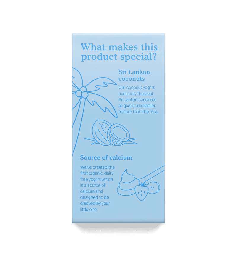 Side panel of Dairy free strawberry coconut yoghurt multipack