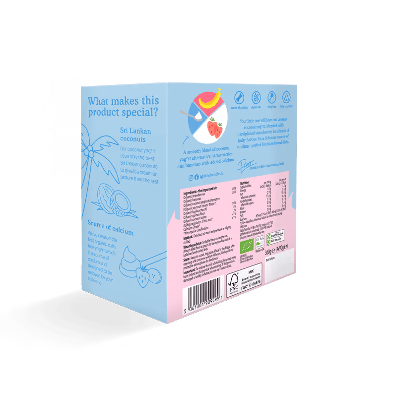 Back and nutrition view of Dairy free strawberry coconut yoghurt multipack