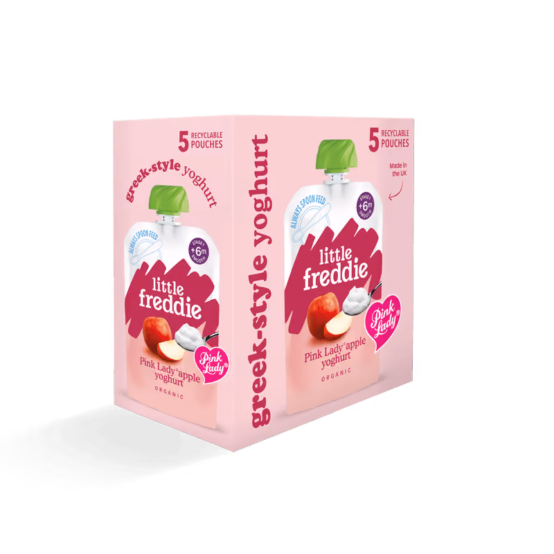 Front corner view of Pink Lady® Apple Greek Style Yoghurt Multipack
