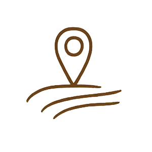 Brown map marker icon with three curved lines representing terrain.