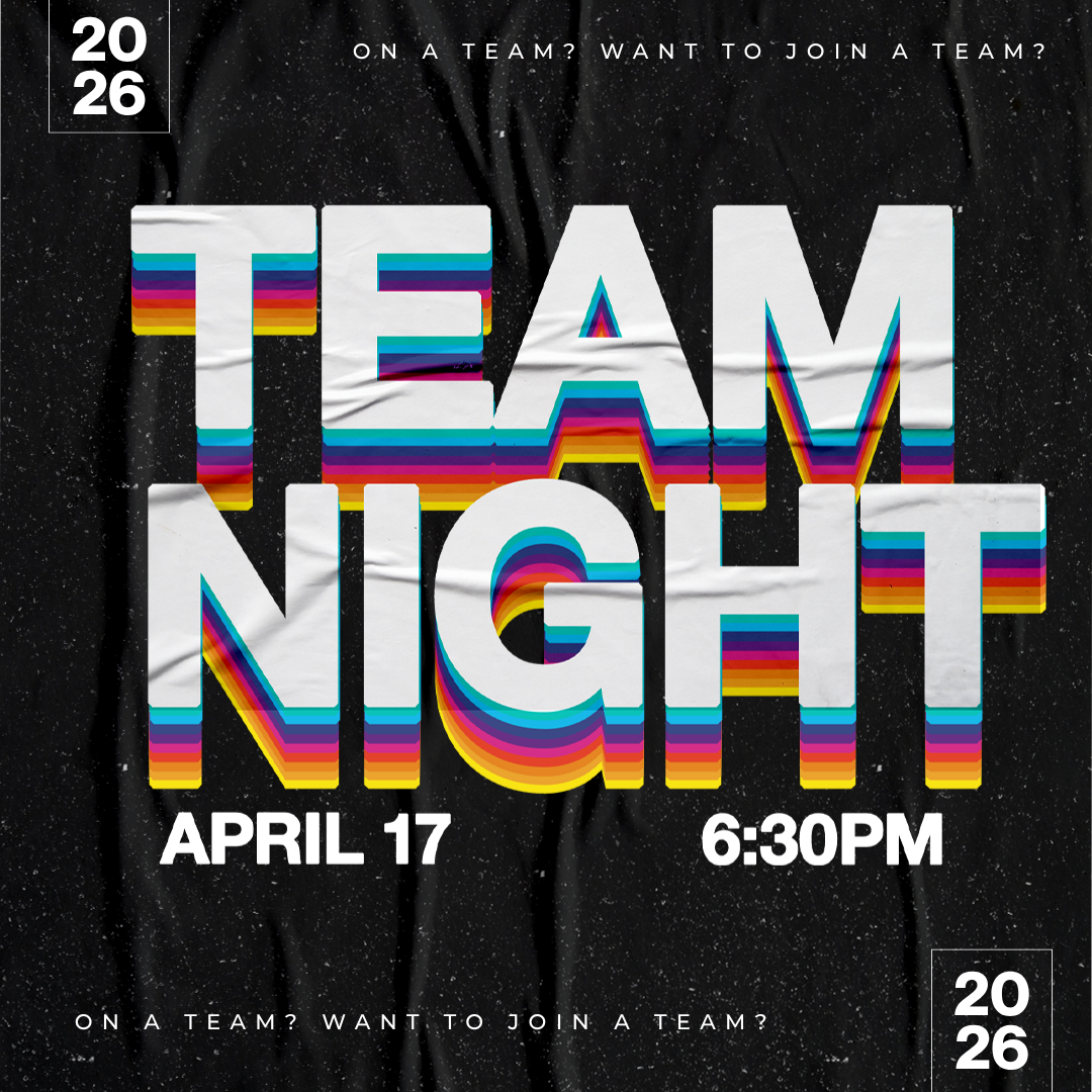 Black textured background with big white capital letters saying 'Team Night'.