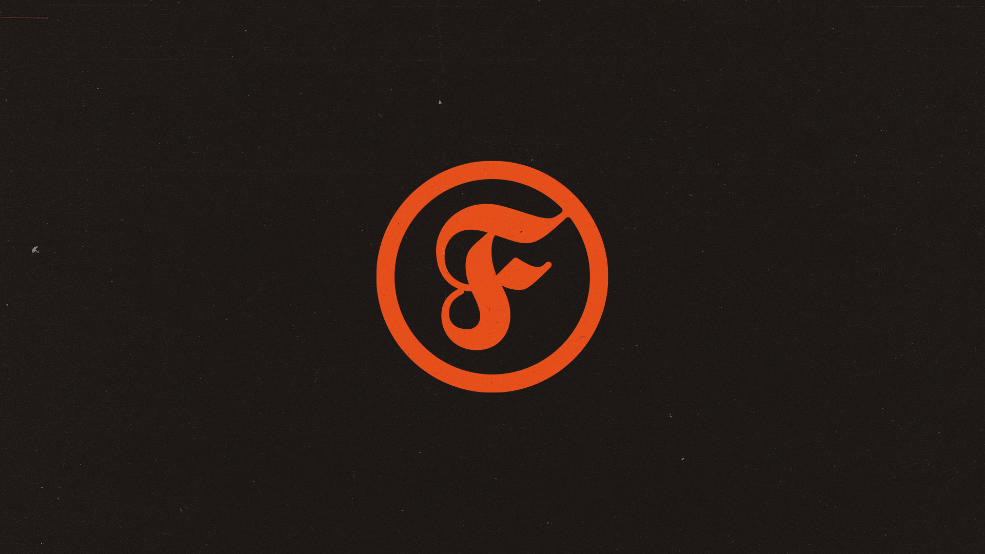 Orange stylized letter F inside an orange circle on a black background.