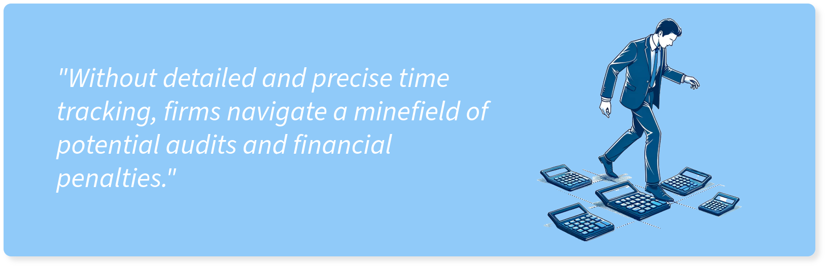 An illustration o f a businessman avoiding a minefield of calculators.