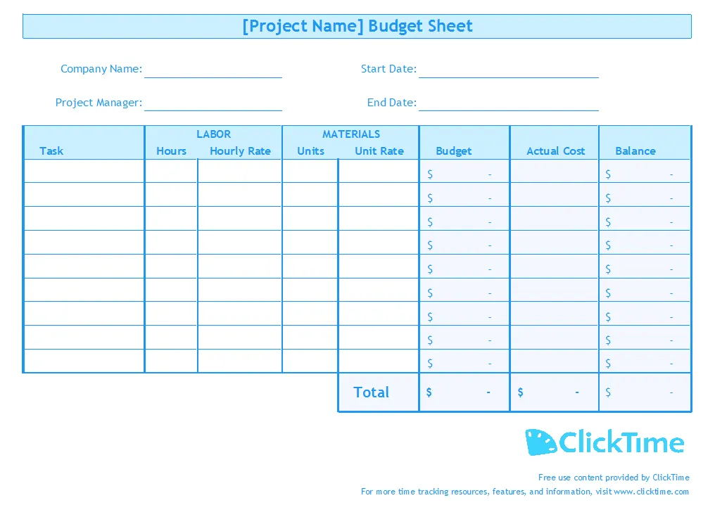 Timesheet Template - Full View