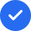 White check mark inside a blue circle icon.