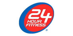 24 Hour Fitness red oval logo with white text.