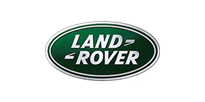 Land Rover green oval logo with white text and arrows.