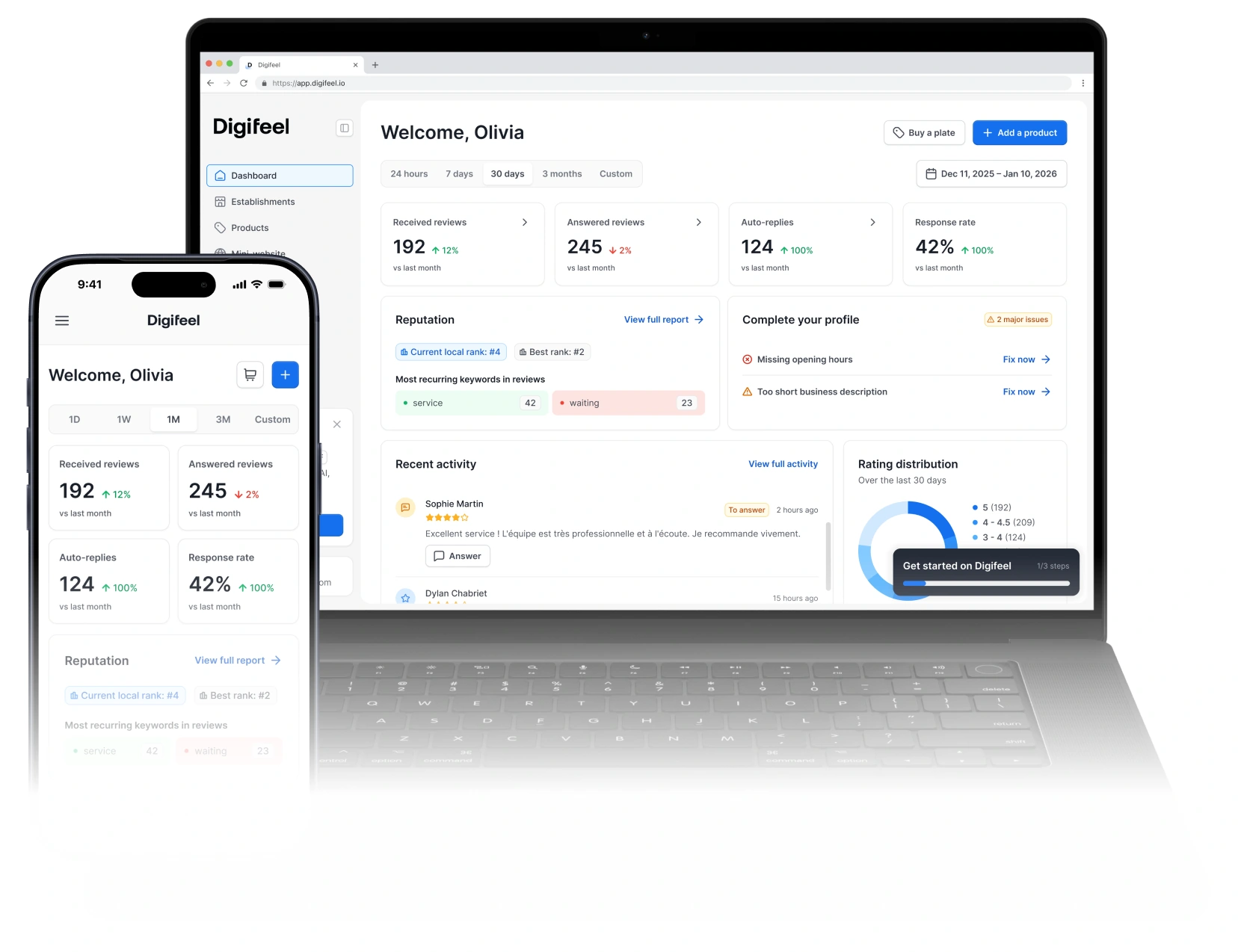 Digifeel dashboard on desktop and mobile