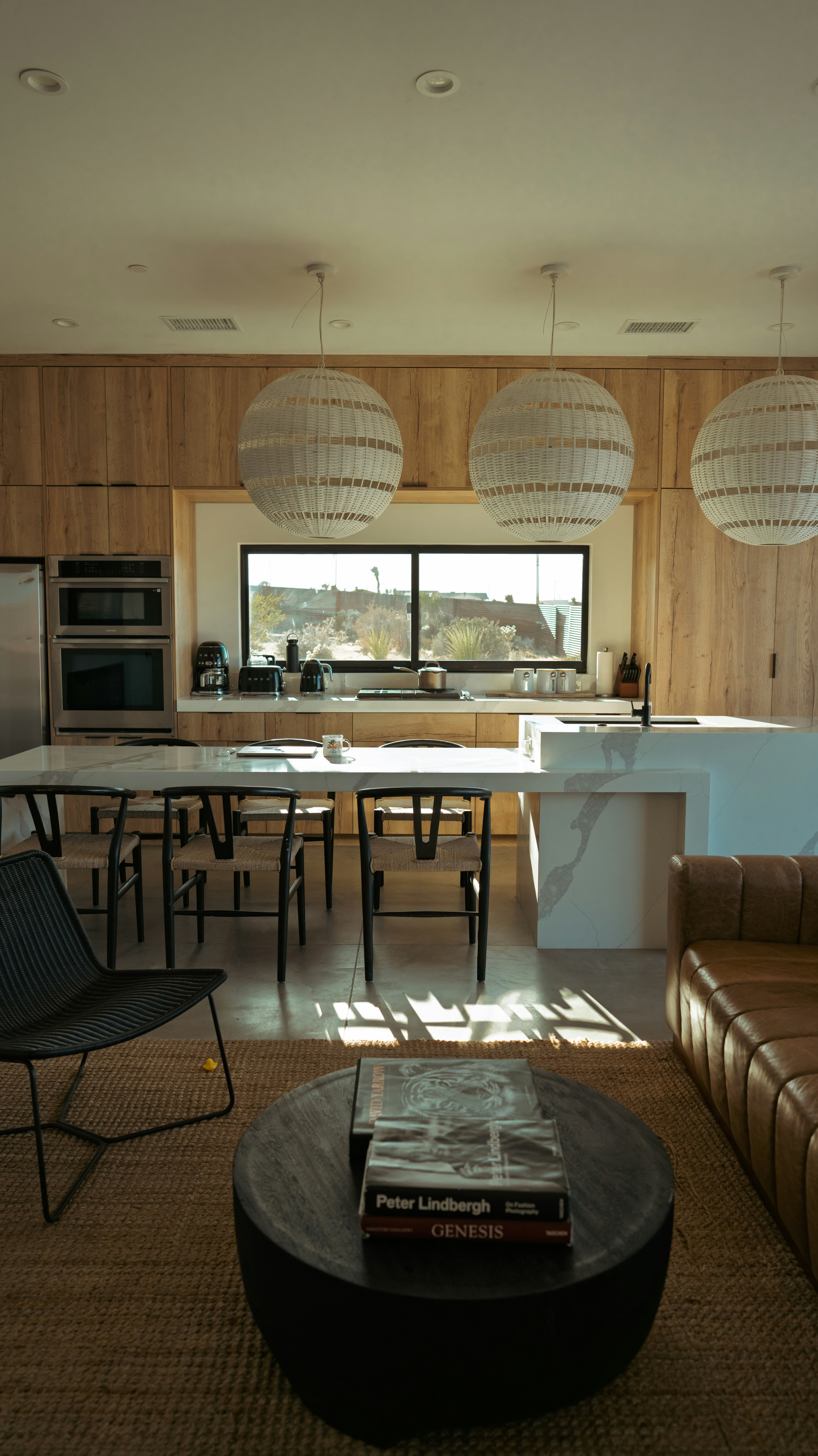 Wood kitchen with paper lanterns