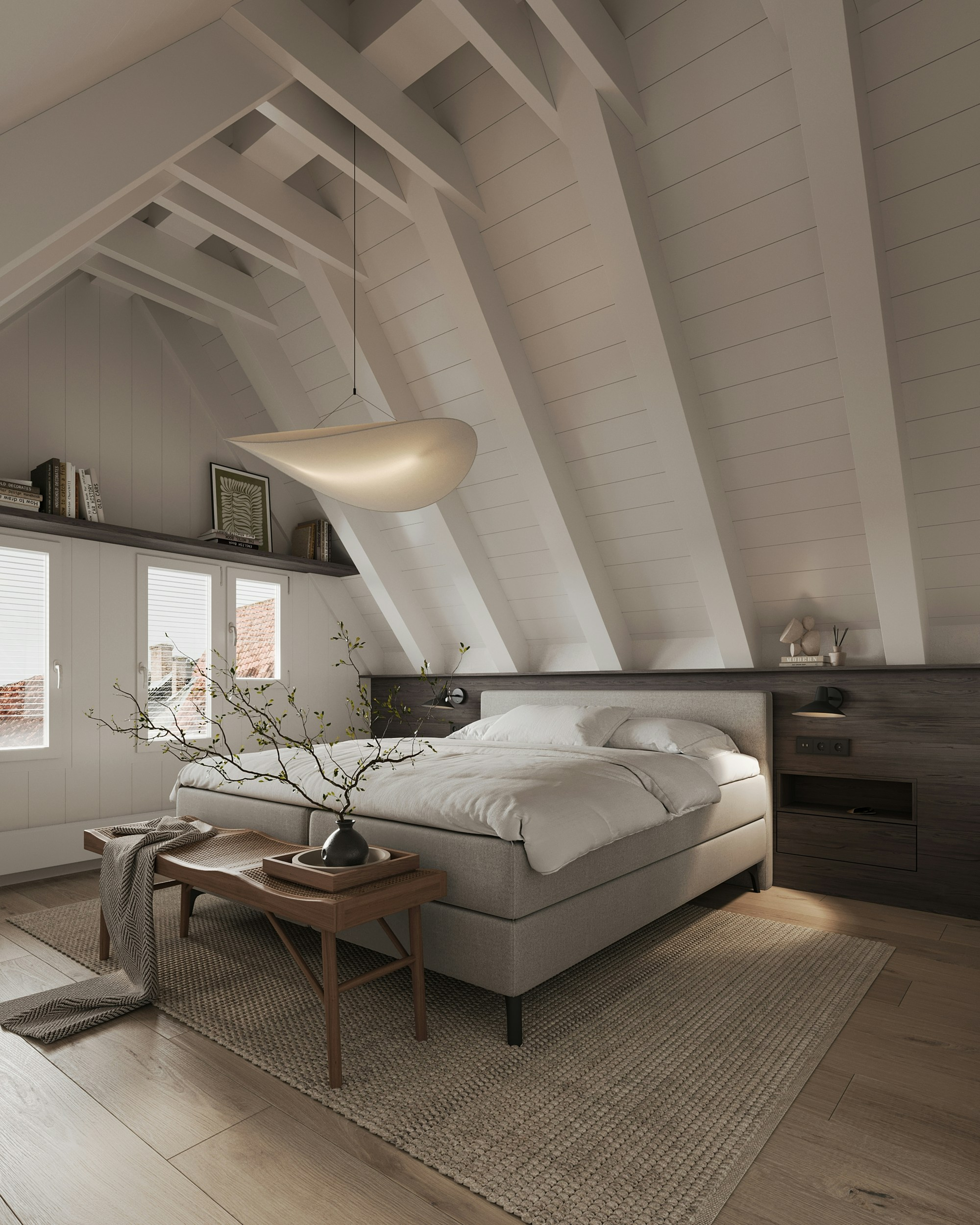 Attic bedroom with beams
