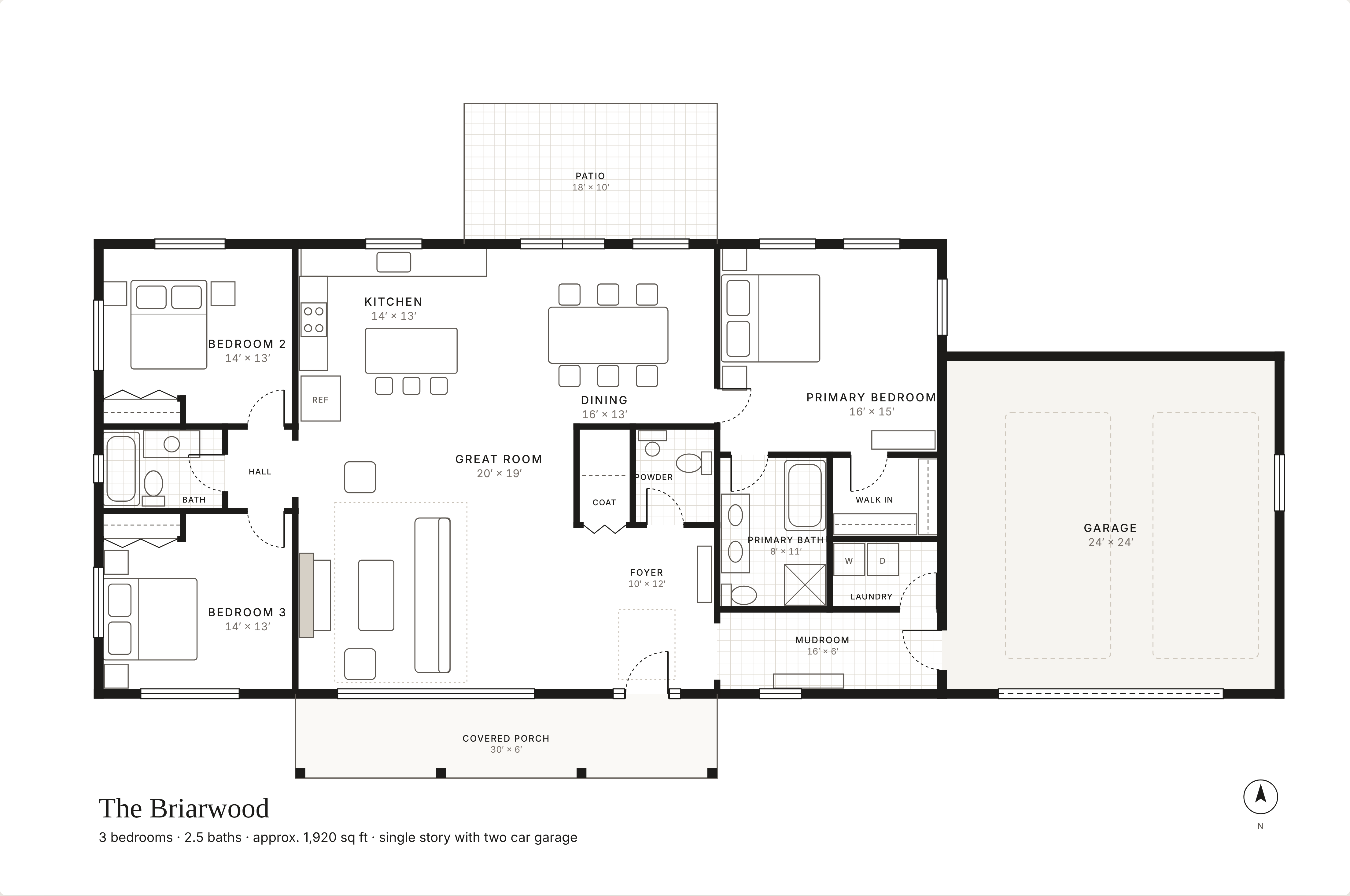 Floor plan of The Briarwood, a split bedroom ranch