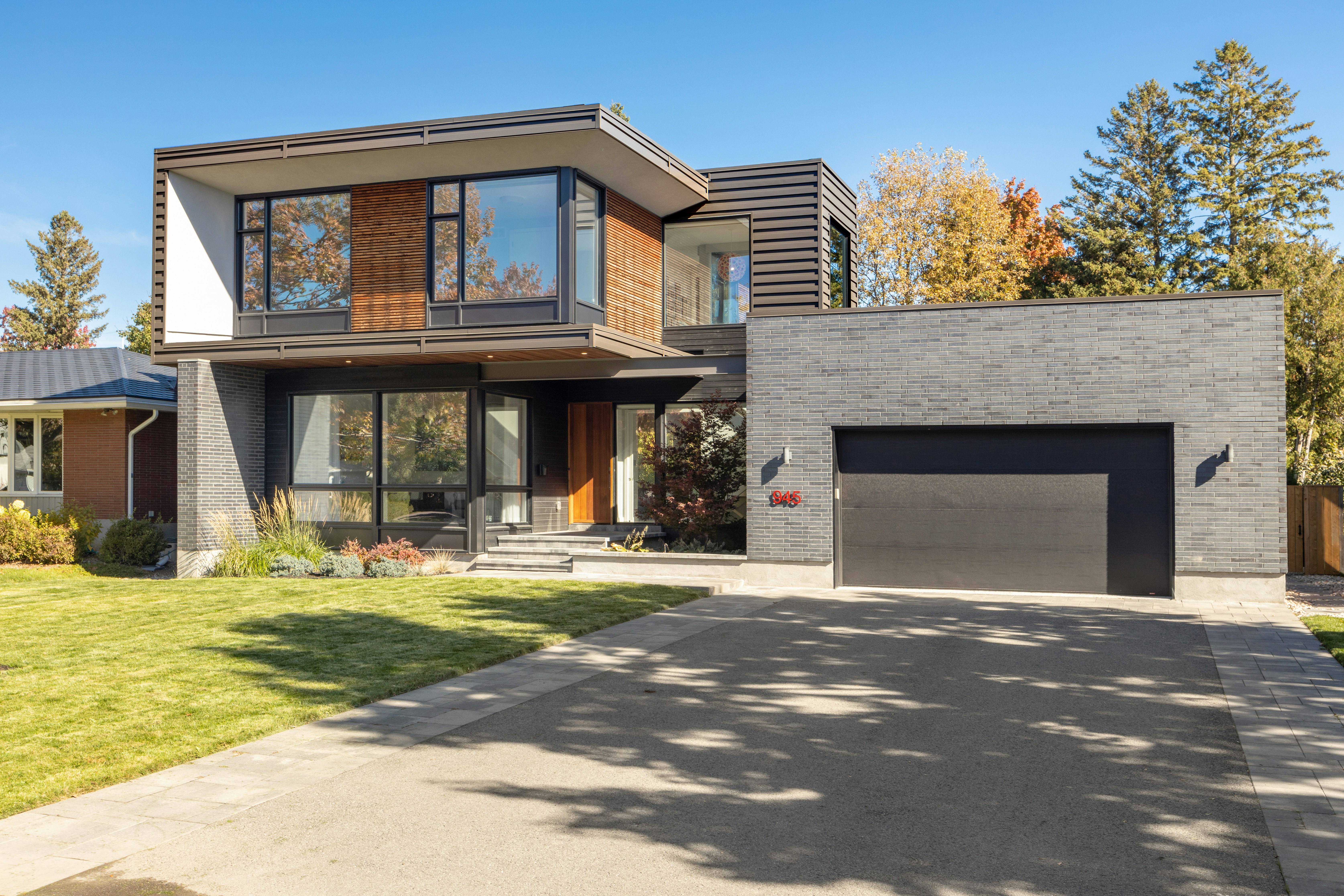 Modern home with a two car garage