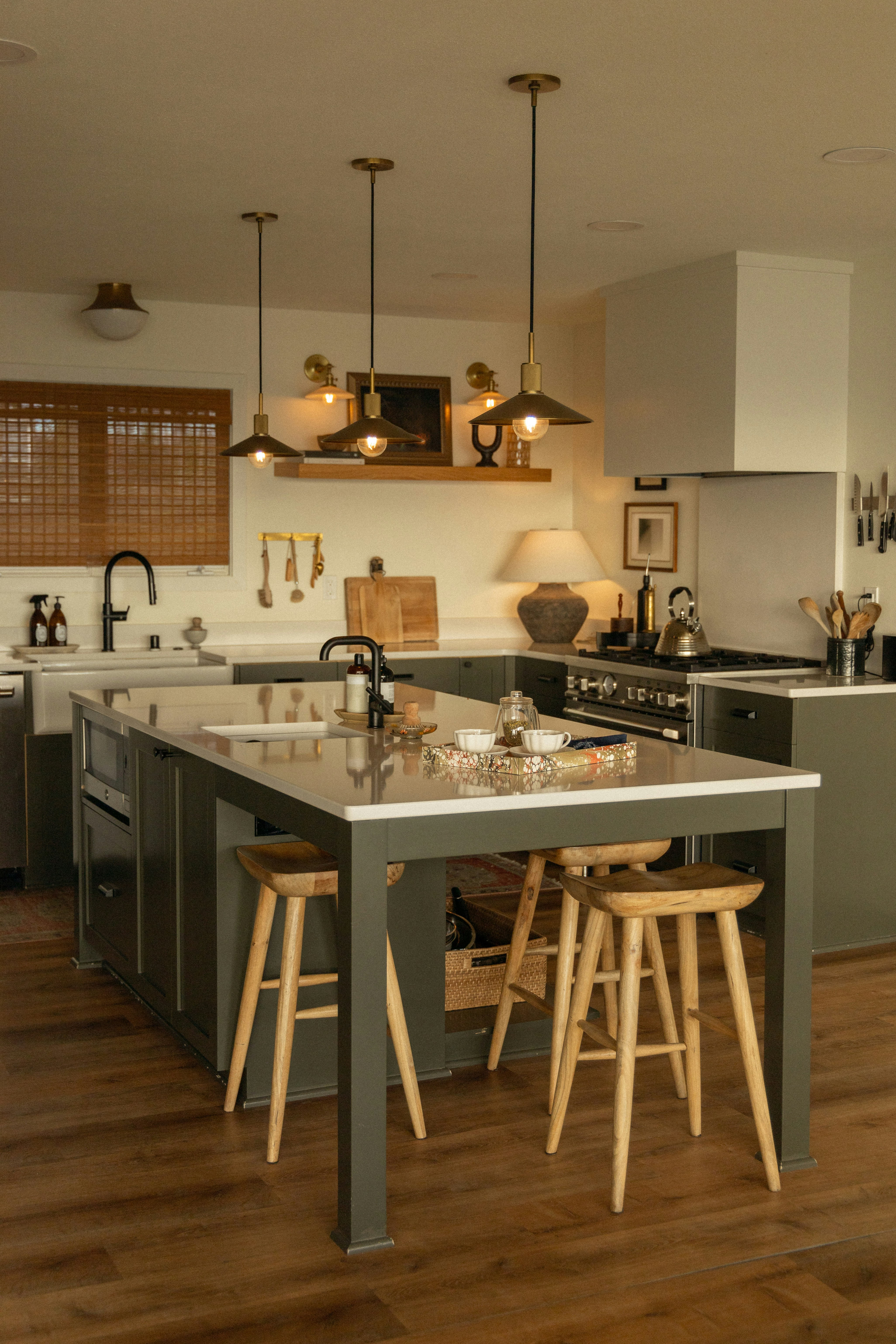 Olive green kitchen island