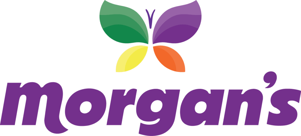 Morgan's logo, featuring a butterfly design in green, yellow, orange and purple.