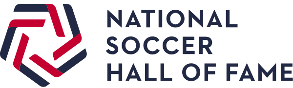 Logo for the National Soccer Hall of Fame, featuring a pentagon shape with red and blue lines forming a star.