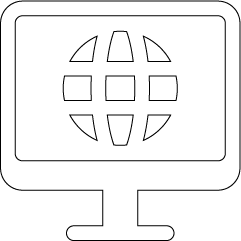 A white icon with a monitor and a globe, symbolizing the internet.