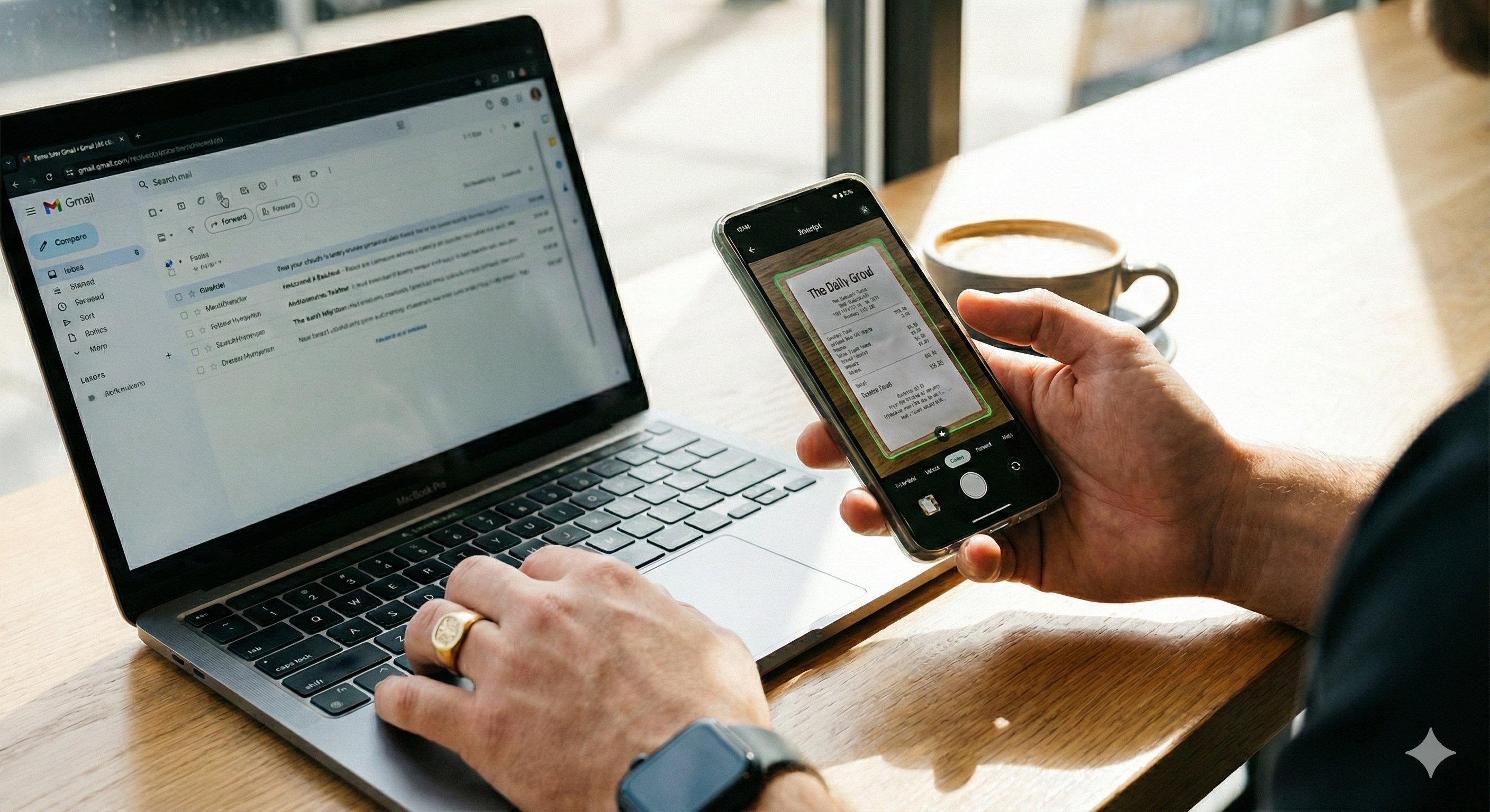Businesswoman holding a document next to a laptop displaying a file, with cloud storage and dollar symbol icons representing digital document and payment processing.