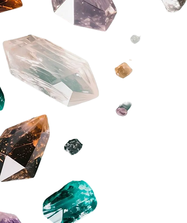 Healing crystals on a light blue surface