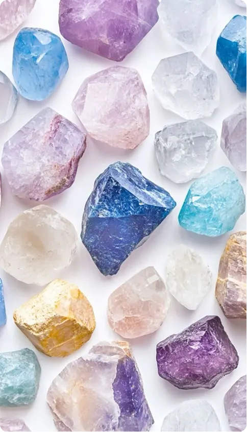 Colourful raw healing crystals