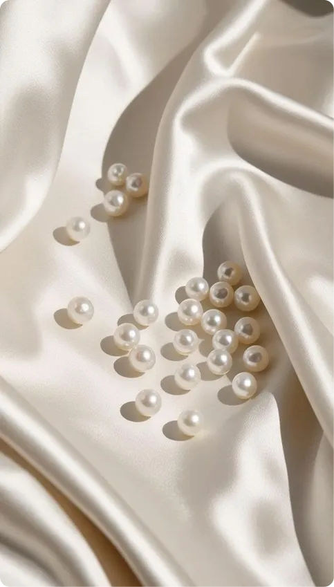 Pearls resting on silk