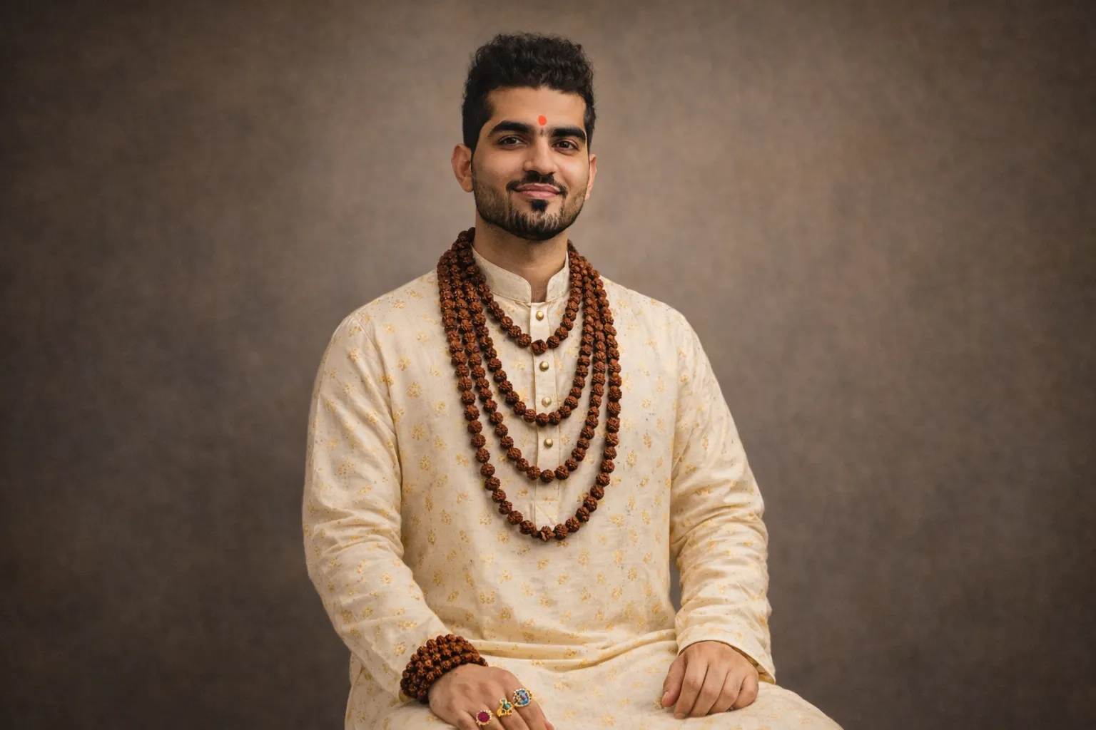Aneesh Chadha seated in a cream kurta