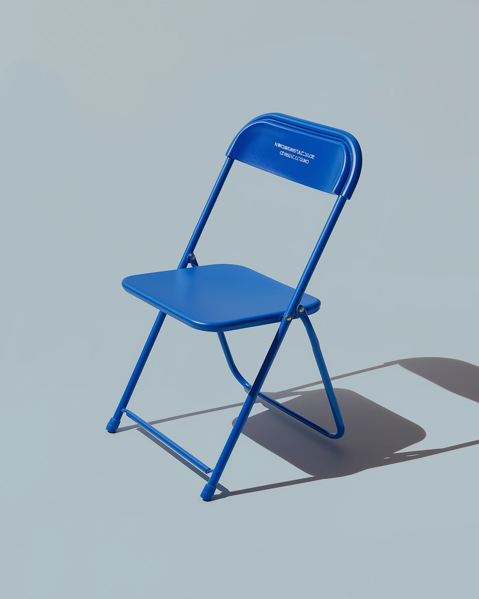 Collapsible blue chair with metal frame