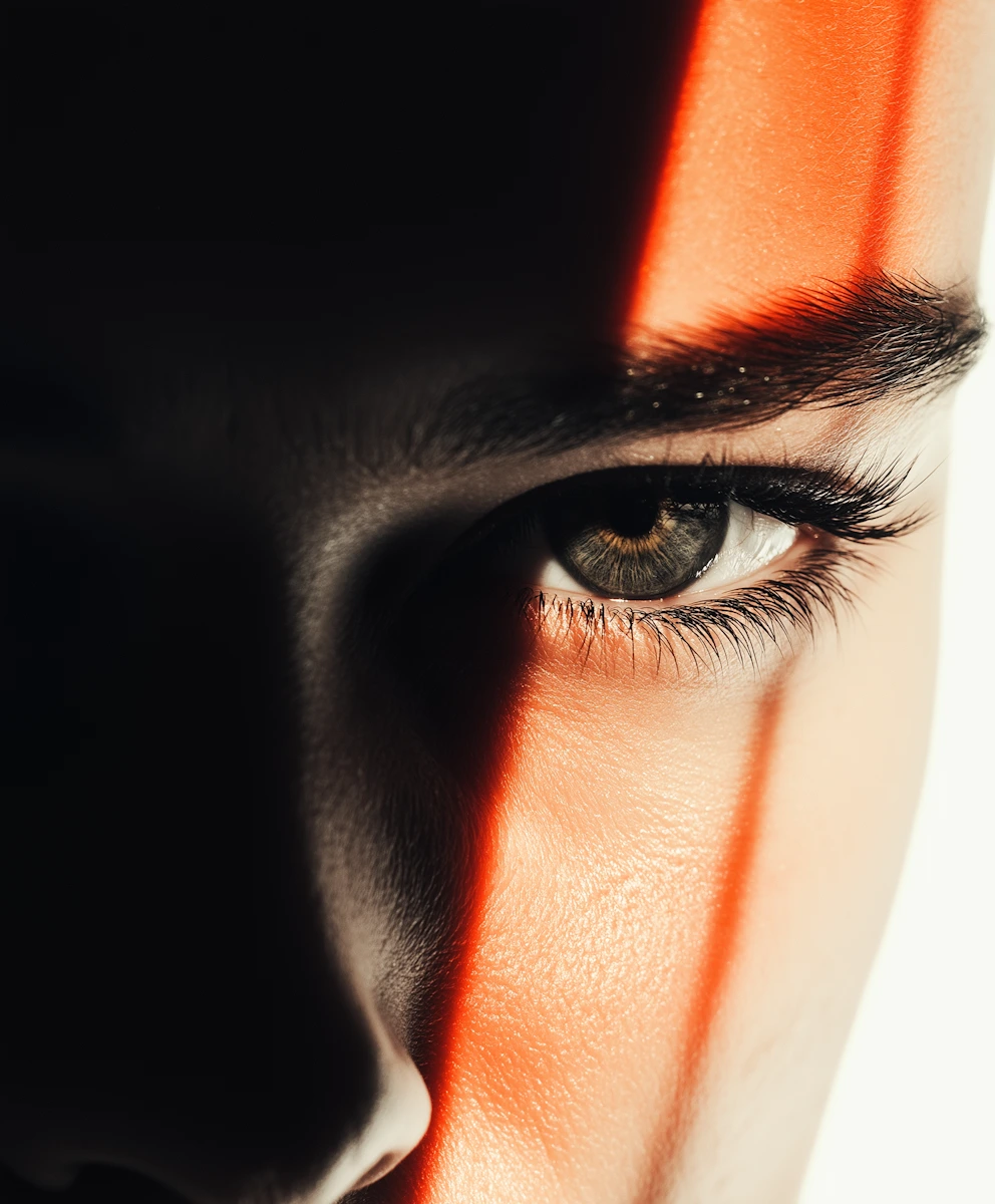 Red glowing eye with futuristic lighting effect