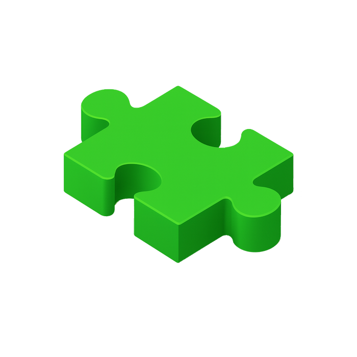 Single green 3D puzzle piece isolated on black background.