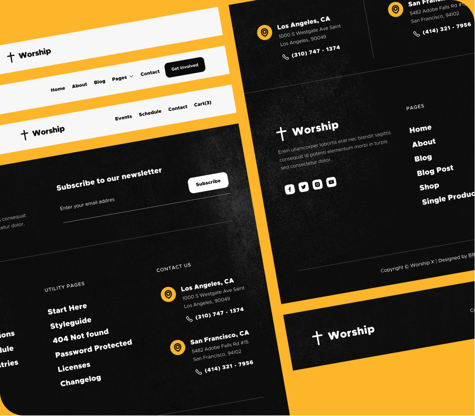 Header And Footers Also - Worship X Webflow Template