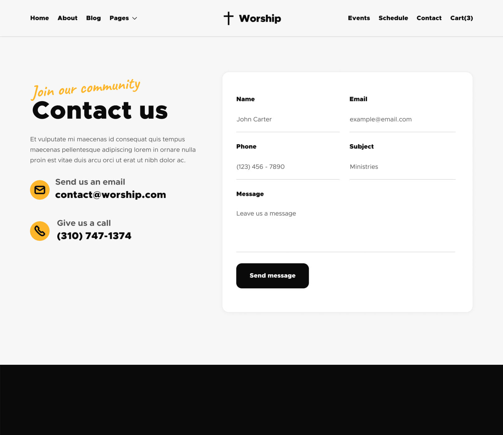 Worship X - Contact V1 Page - Church Webflow Template