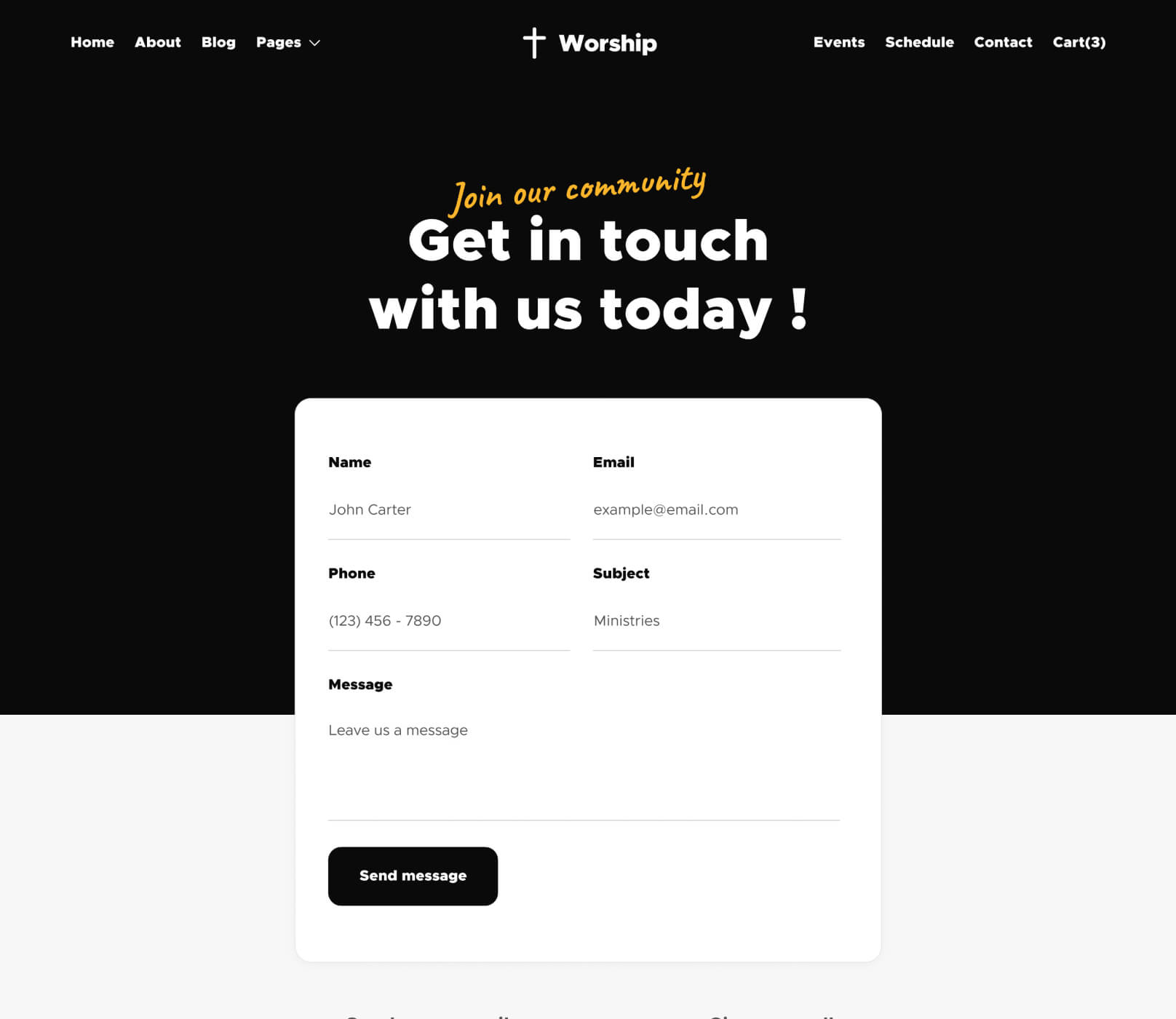 Worship X - Contact V3 Page - Church Webflow Template