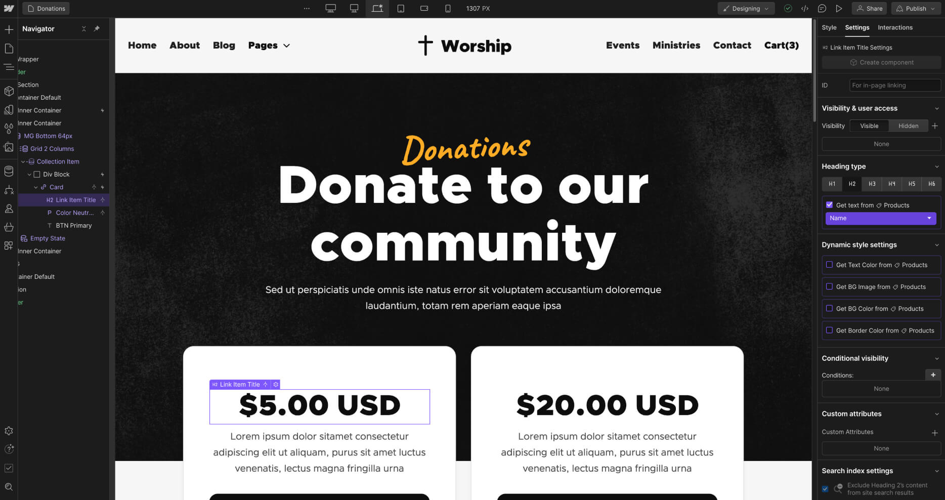 eCommerce Content - Worship X Webflow Template