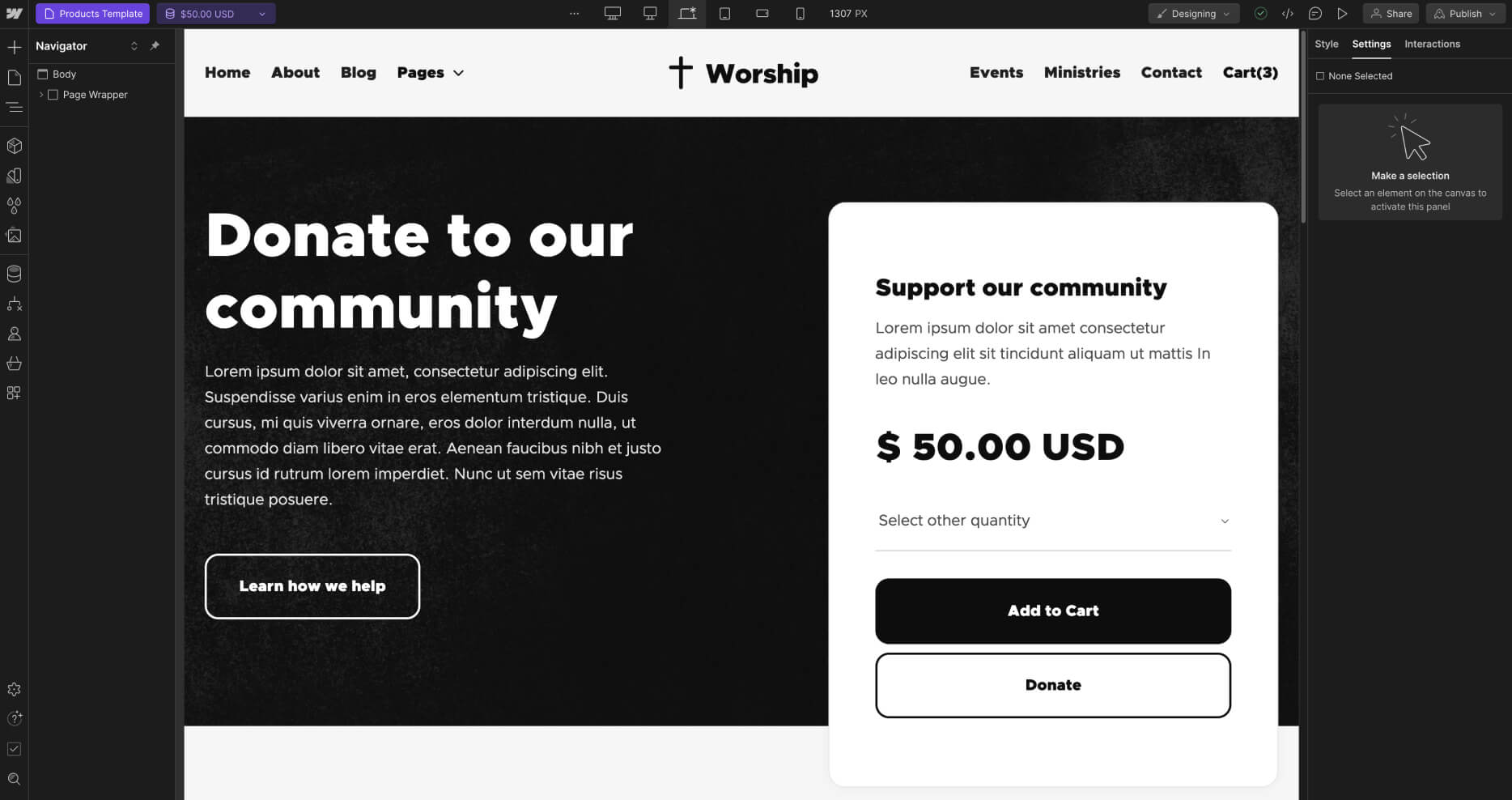 eCommerce Page - Worship X Webflow Template