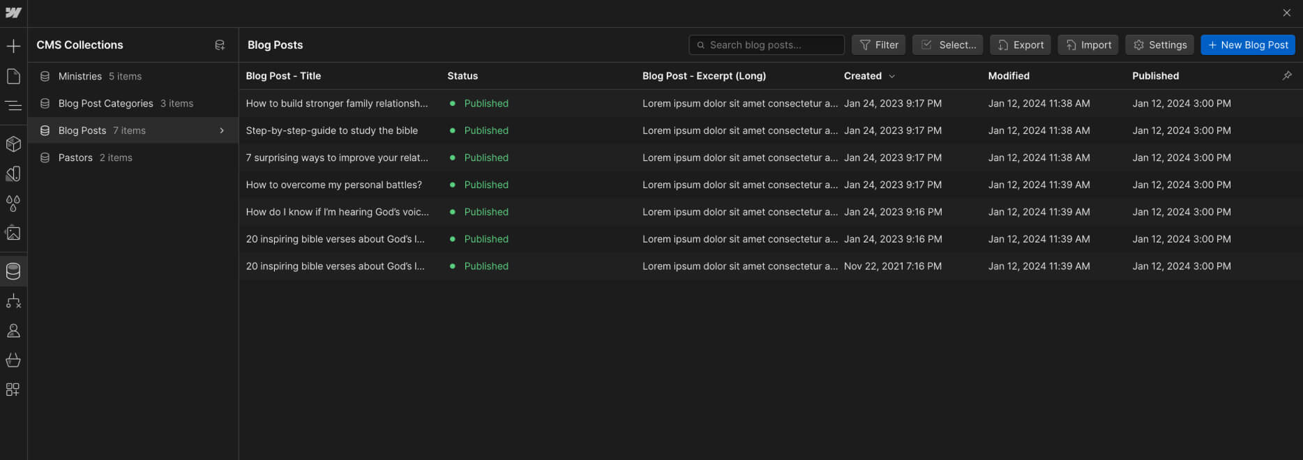 CMS Collection - Worship X Webflow Template