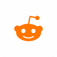 Orange Reddit alien mascot logo on white rounded square background.