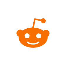 Orange Reddit alien mascot logo on white rounded square background.