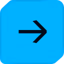 Black right arrow on a blue rounded square background.